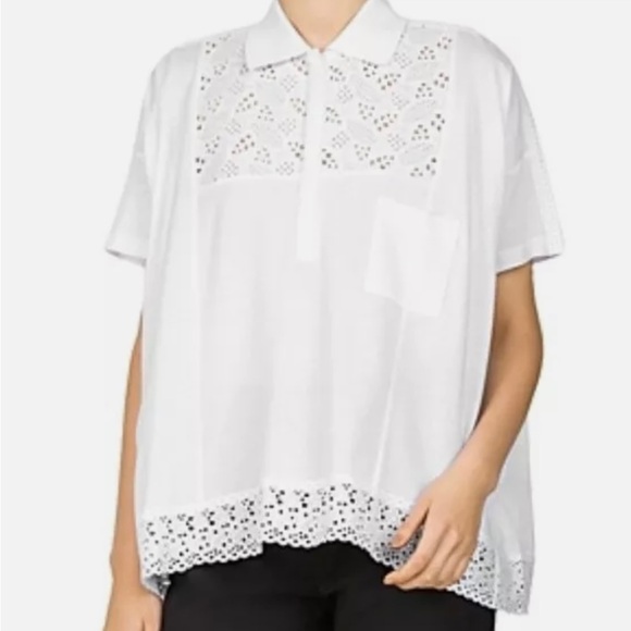 ✨3 for $30 Kooples SPORT Piquet Jersey & Lace Top. Color: White. Size: XS/S - Picture 9 of 11